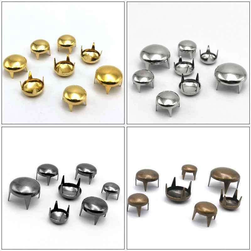 Round 4-prong rivets shown in gold, silver, gunmetal, and bronze