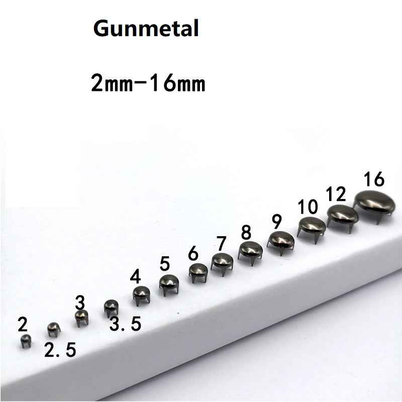 Gunmetal 2-16mm round 4-prong rivets, numbered sizes from 2 to 16mm