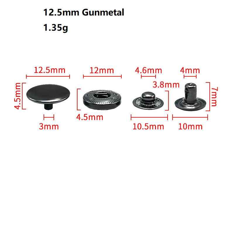 12.5mm gunmetal Snap-Druckknöpfe aus Edelstahl, flache Front und Stift