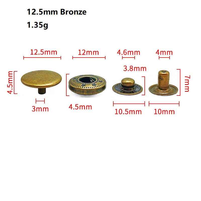 12.5mm bronzefarbene Snap-Druckknöpfe aus Edelstahl, flache Front und Stift