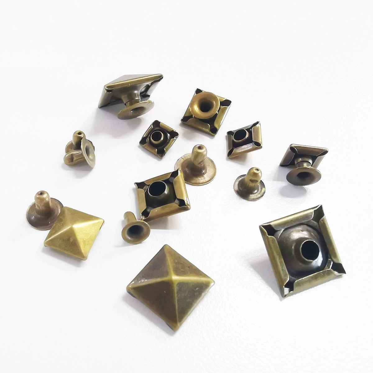 Bronze pyramid stud rivet buttons set, square backs and pyramid spike tops