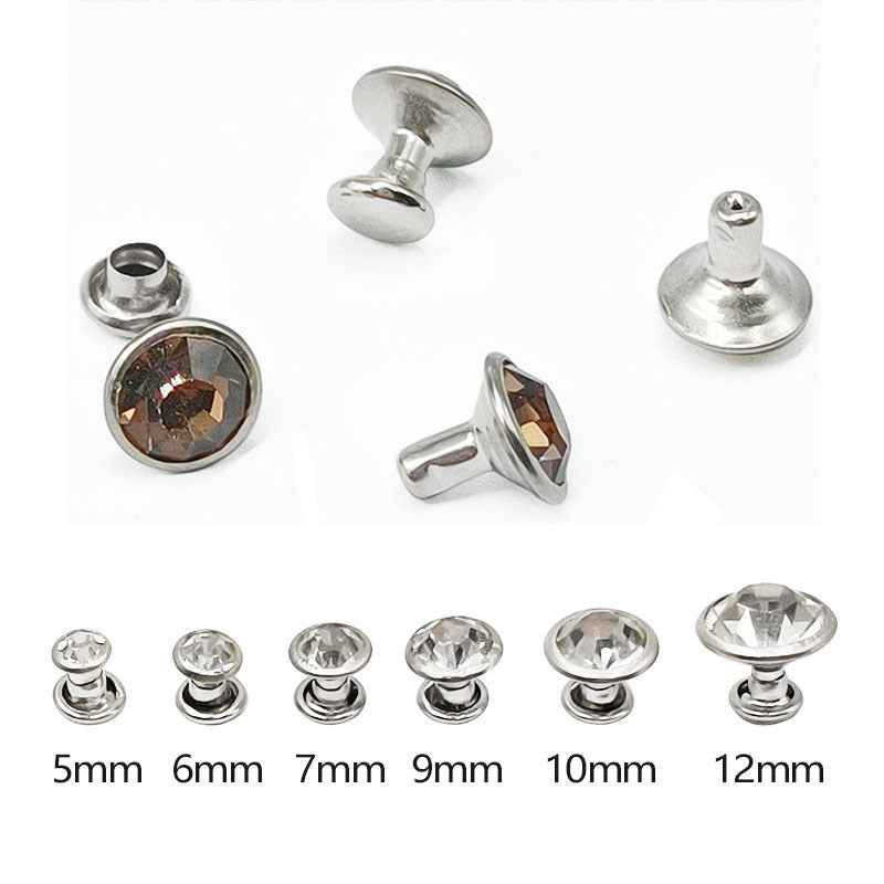 Strass-Nieten 5–12mm mit silberfarbenem Rand, flache Vorderseite und Druckverschluss