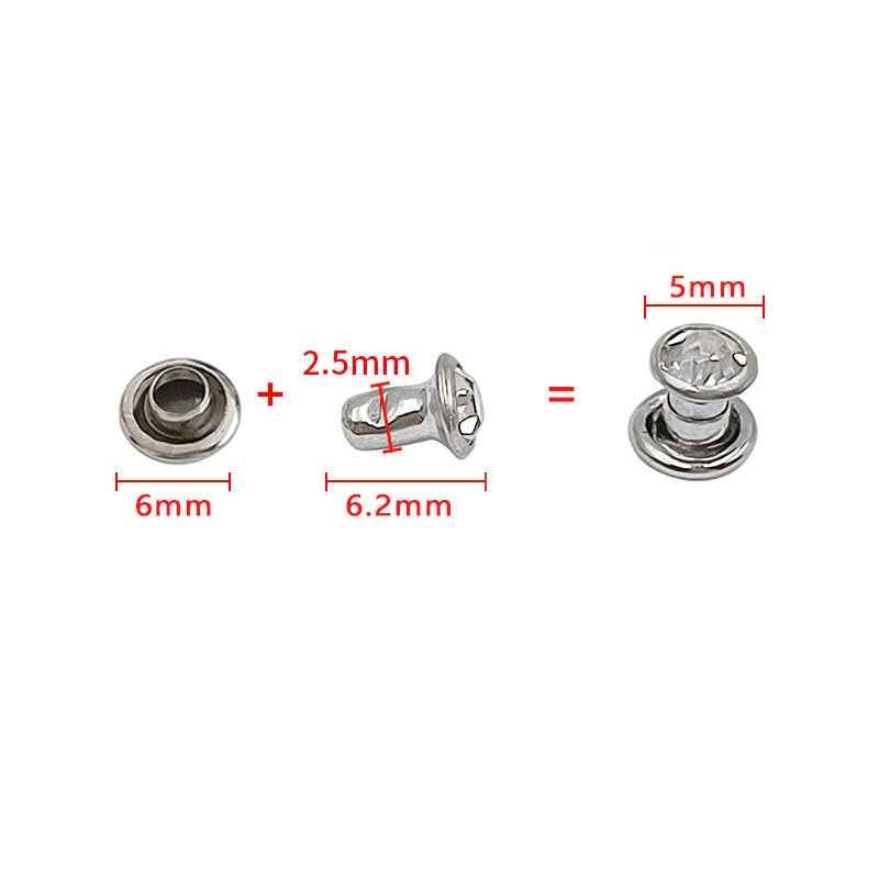Größenansicht Strass-Niete: Unterteil 6mm, Stift 6,2mm, Gesamtmaß 5mm (Schema)