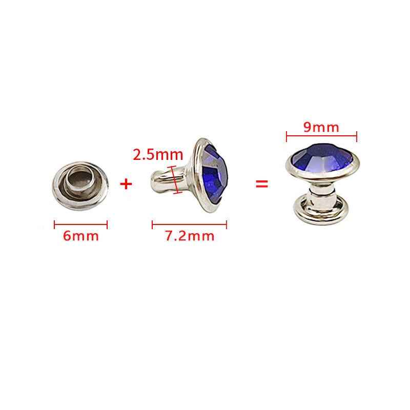 5-12MM silberfarbene Strass-Studs mit blauem Kristall und Metallfassung