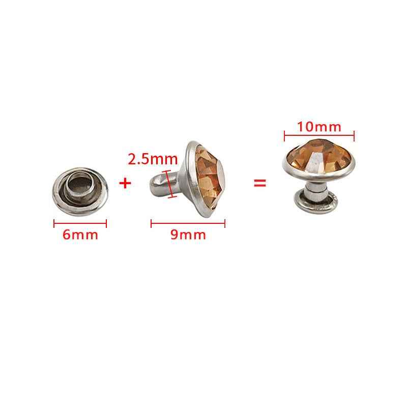 5-12MM silberfarbene Strass-Studs mit bernsteinfarbenem Kristall und Metallfassung