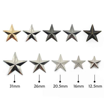 Star-shaped rivet screws, five sizes shown with star heads and threaded posts