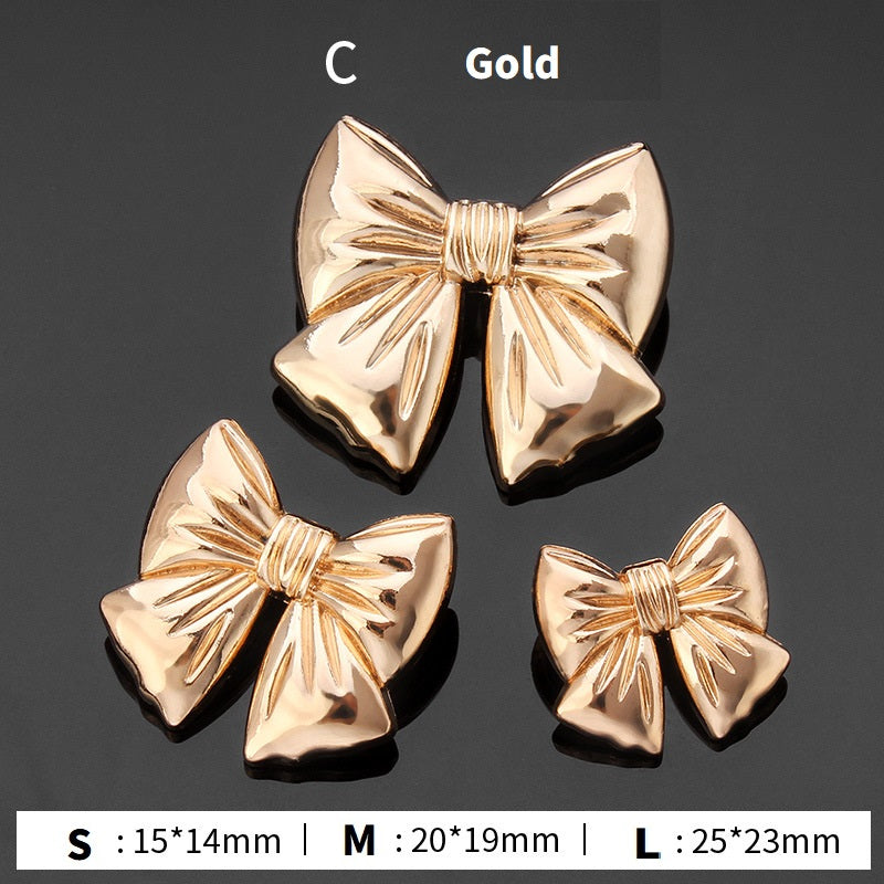 Gold bow tie metal buttons, three sizes (S/M/L) with pleated ribbon center