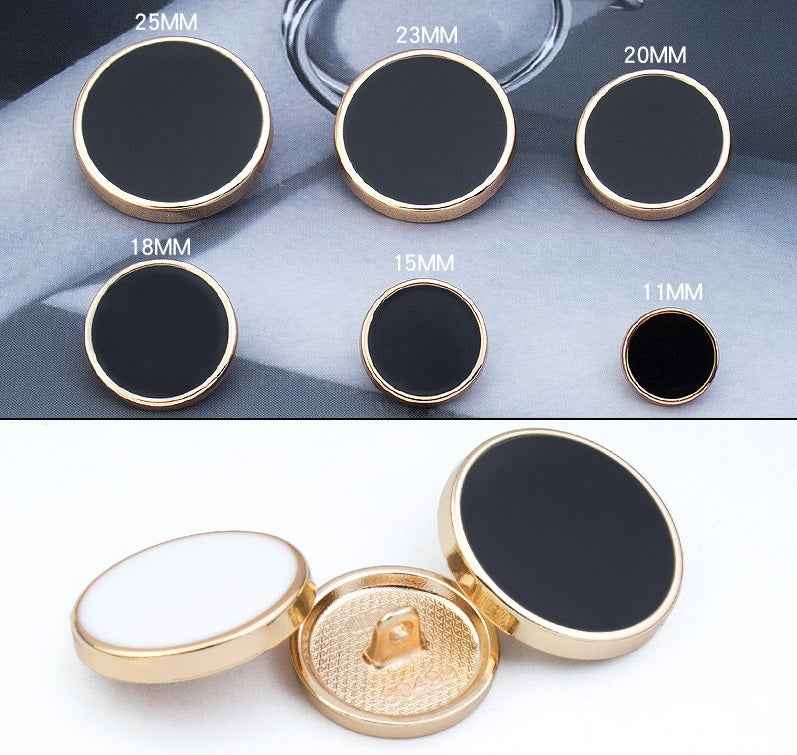 Round alloy shank buttons, dark and white faces in multiple sizes
