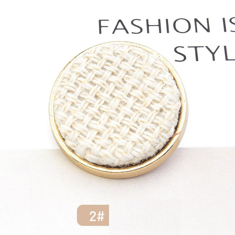 Beige fabric-covered textured metal button, slim edge, 18/21/25mm