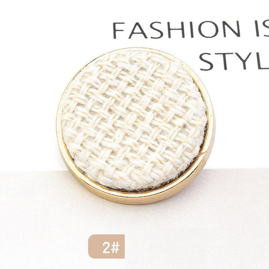 Beige fabric-covered textured metal button, slim edge, 18/21/25mm
