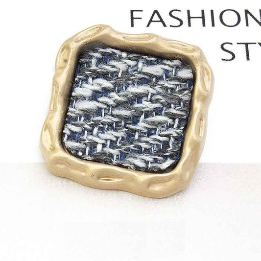 21/25mm square fabric-covered metal button, blue-white woven texture