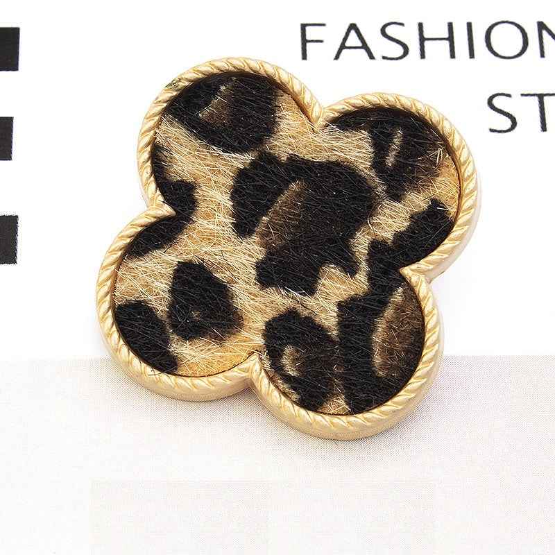 25mm floral fabric-covered button, leopard print fabric, textured metal shank