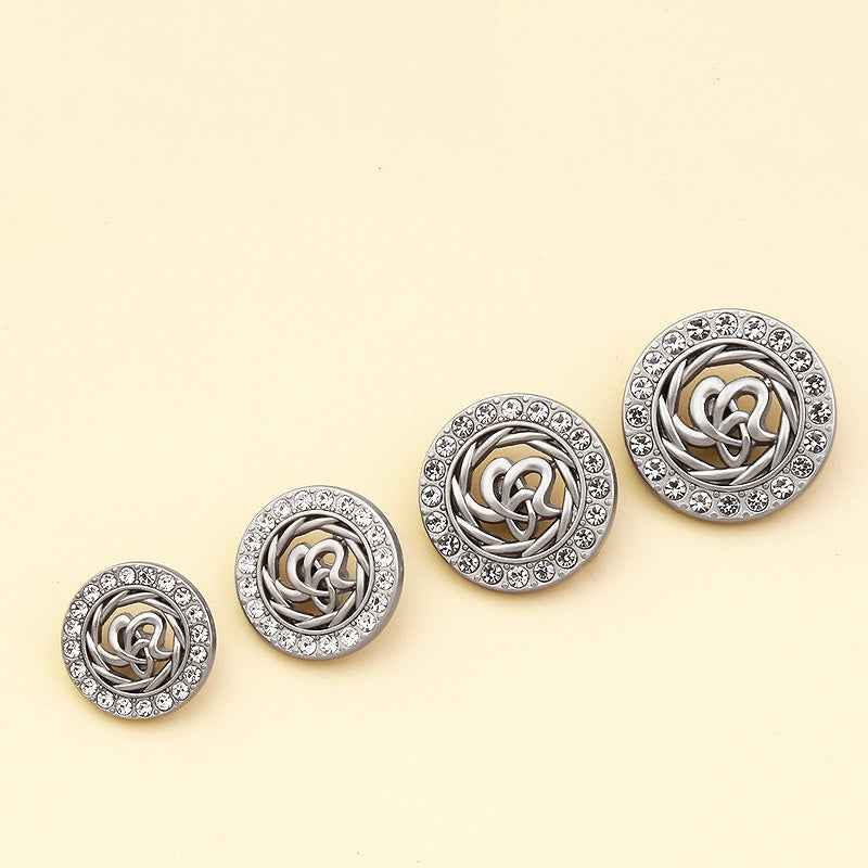 18-25mm rhinestone coat shank buttons, silver spiral center with silver crystal border