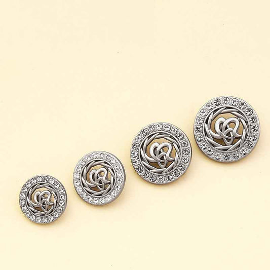 18-25mm rhinestone coat shank buttons, silver spiral center with silver crystal border