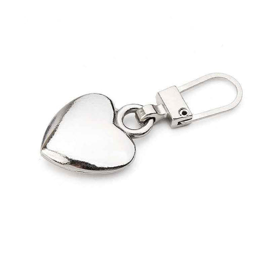 39mm x 16.5mm Universal Heart Detachable Metal Zipper Pull 12pcs Silver
