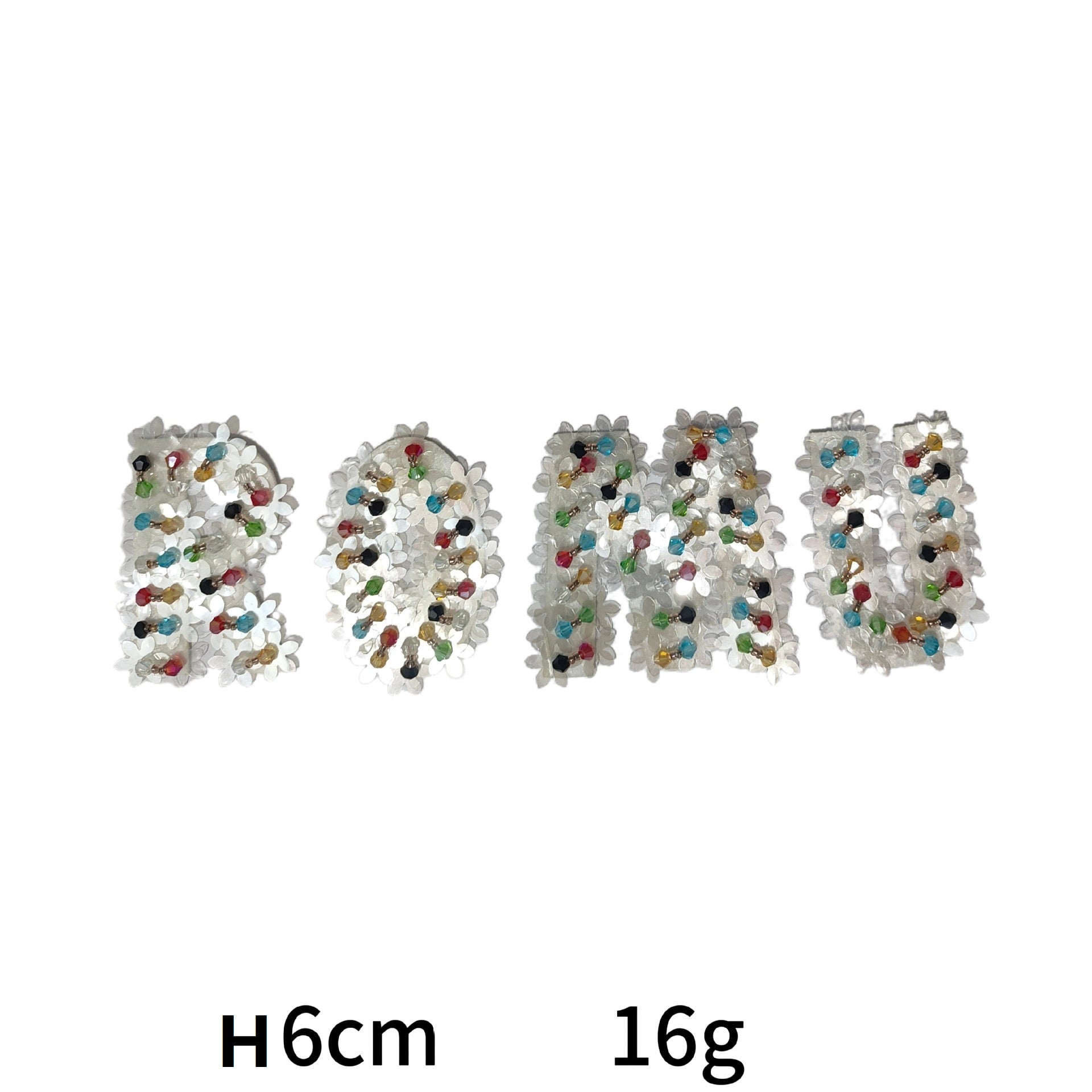 White-toned sequin and crystal letter patches, 6-pack with multicolor bead accents