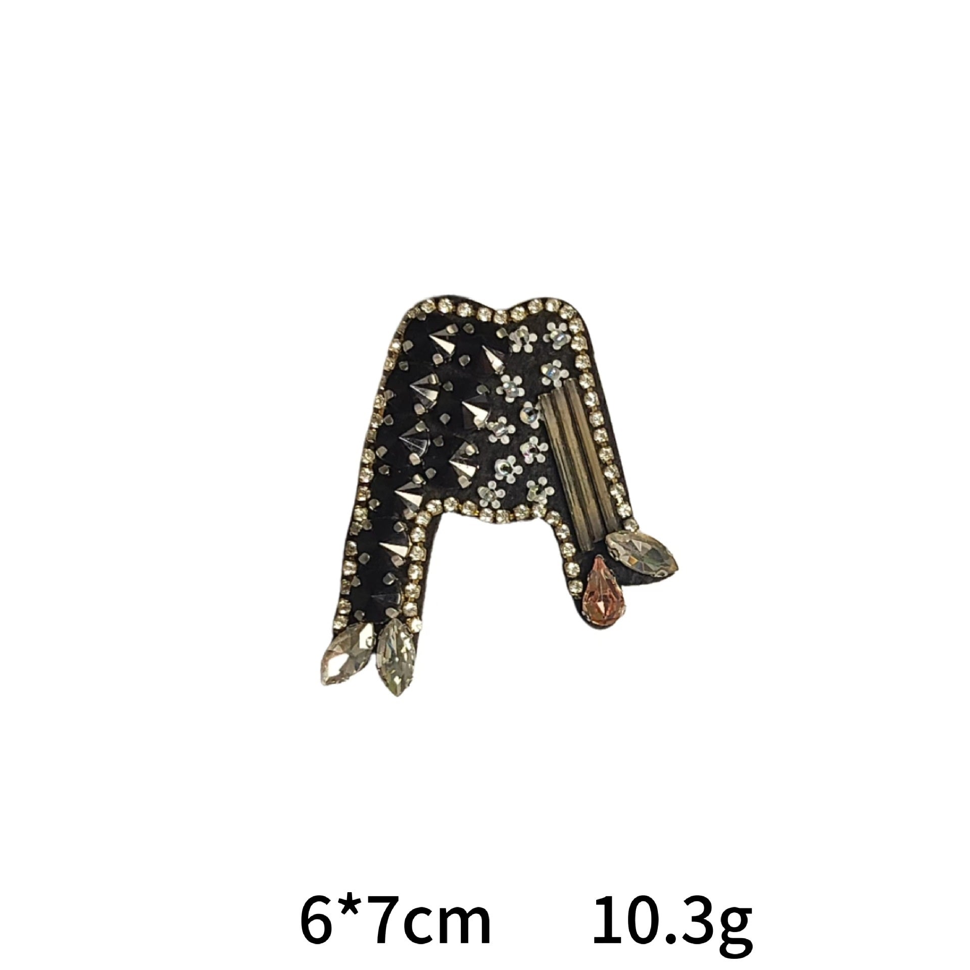 Black sequin letter patch with crystal flowers and long dangling fringe, letter A-style