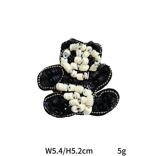 Handcrafted Beaded Black White Heart Bowtie Fabric Patches 5 Pack