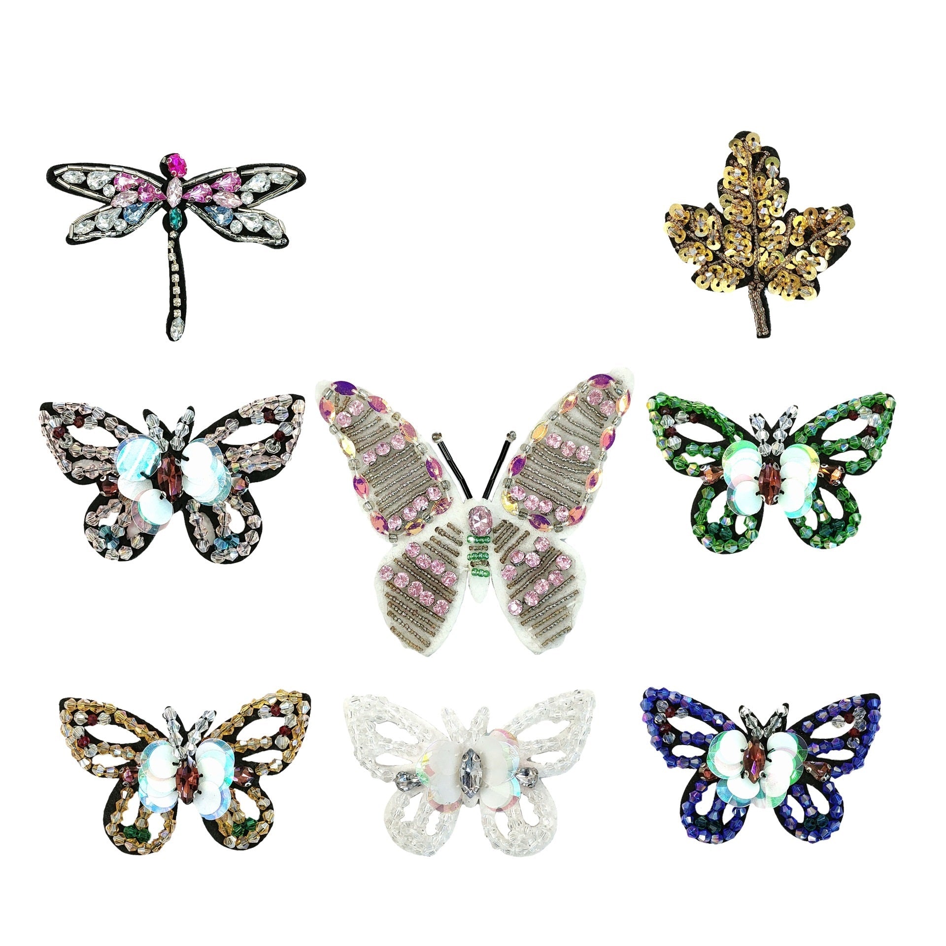 8-pack crystal butterfly sequin appliques with rhinestones, assorted colors