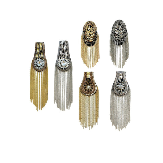 Gold and Silver Beaded Crystal Shoulder Patches 6 Pack