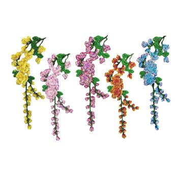 Plum blossom water-soluble embroidered applique set, multi-color blossoms with green leaves