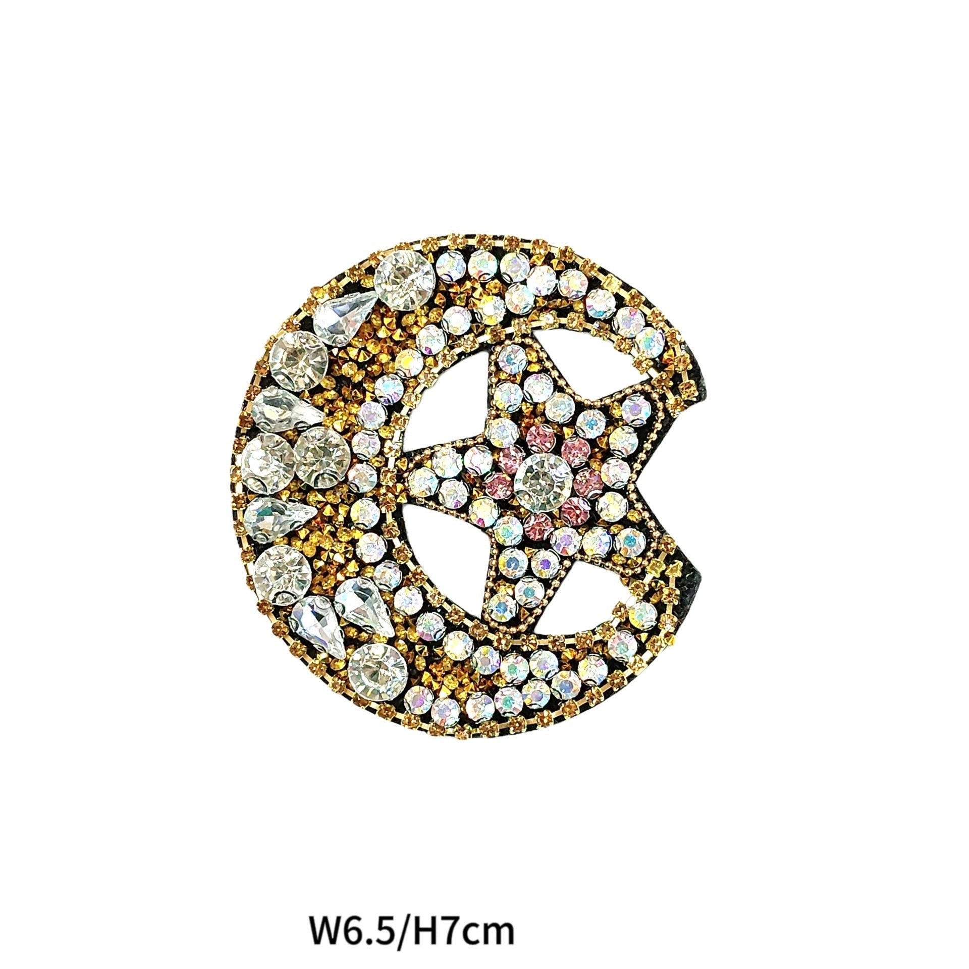 Gold and silver rhinestone star fabric patch with multicolor gem accents