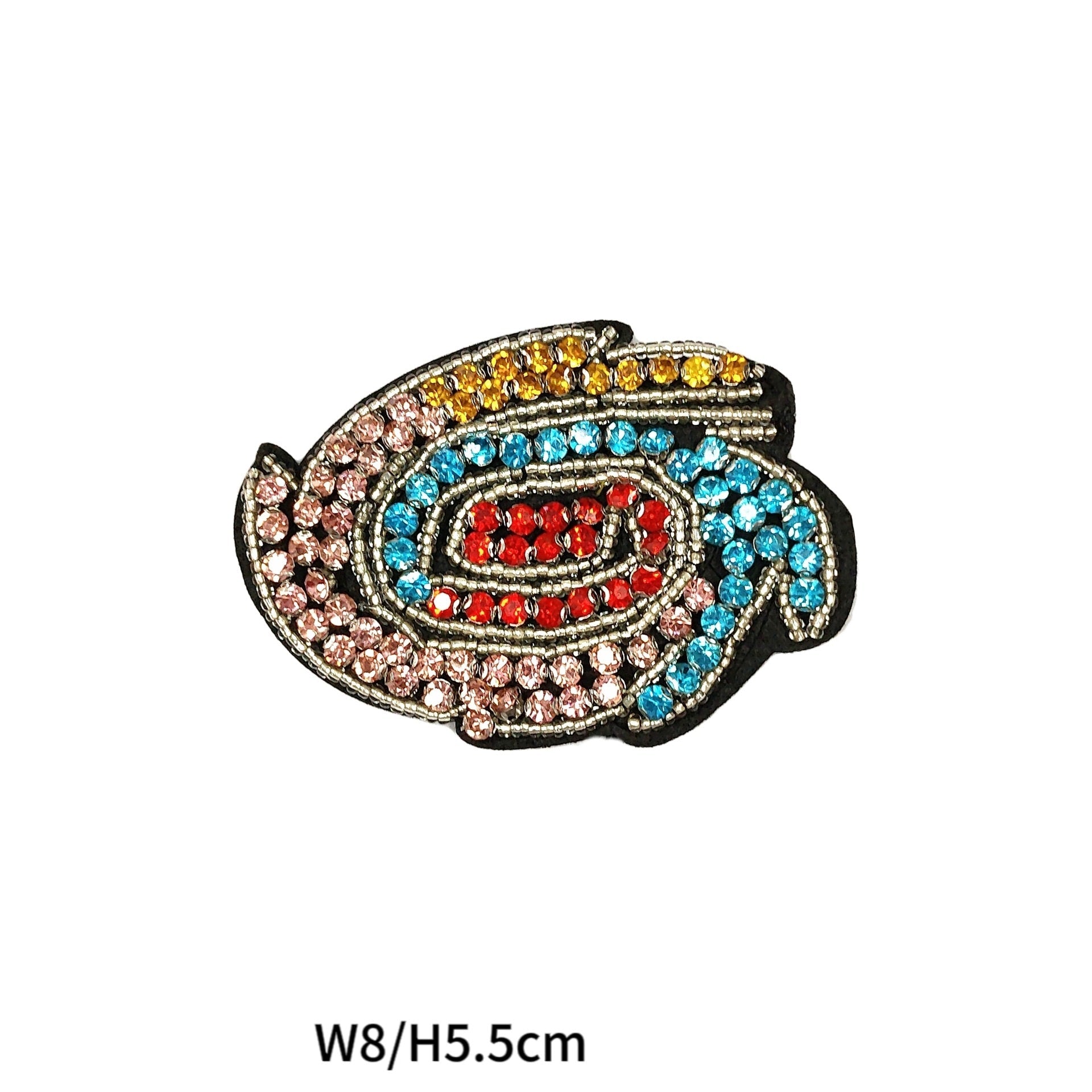 Kirschen-Applikation mit roten Perlen, goldener Kontur, weißer Umrandung und Krone, W7/H8cm