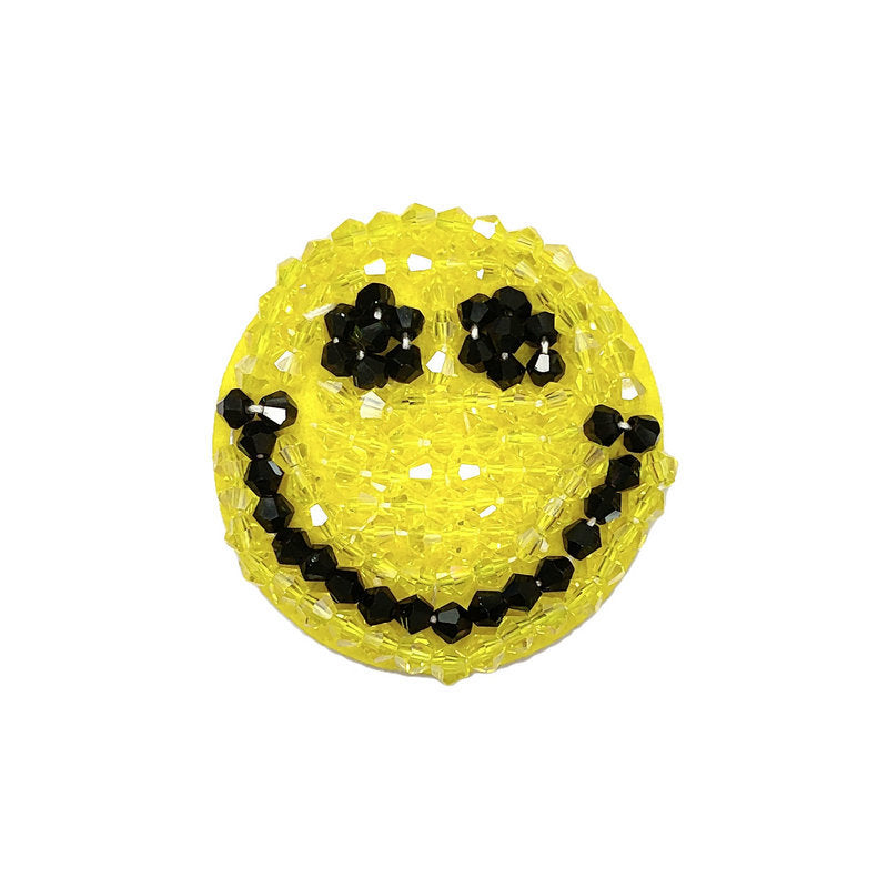 Yellow sequin smiley face fabric patch, round, 2-inch
