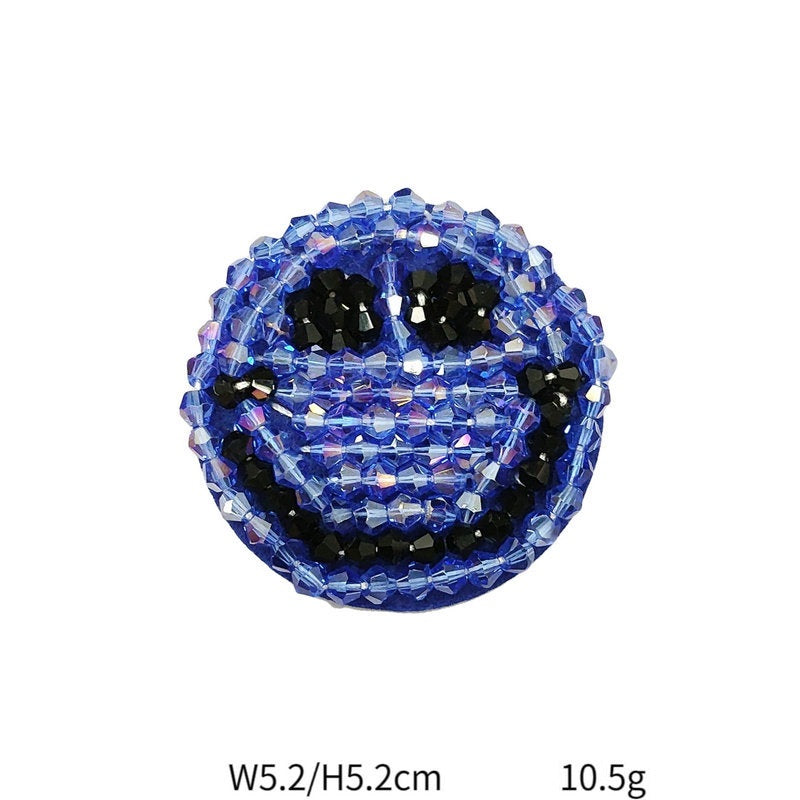 Blue sequin smiley face fabric patch, round, 2-inch