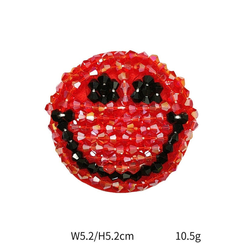 Red sequin smiley face fabric patch, round, 2-inch