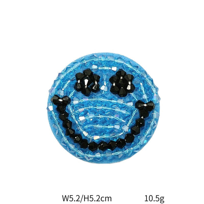 Light blue sequin smiley face fabric patch, round, 2-inch
