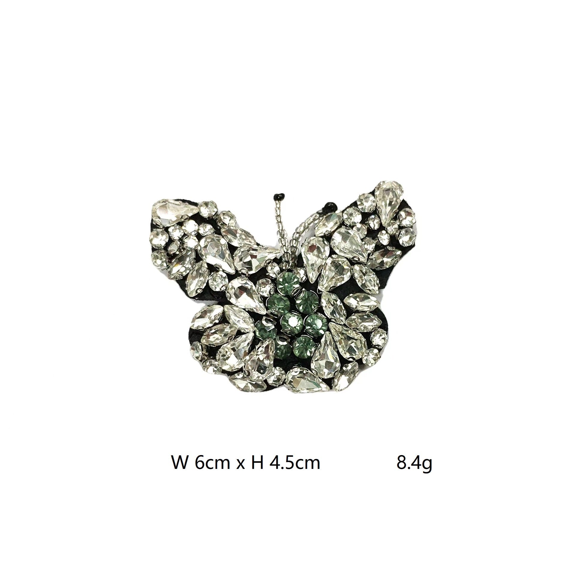 3D-Schmetterling-Patch mit silbernem Strass und grünen Steinchen