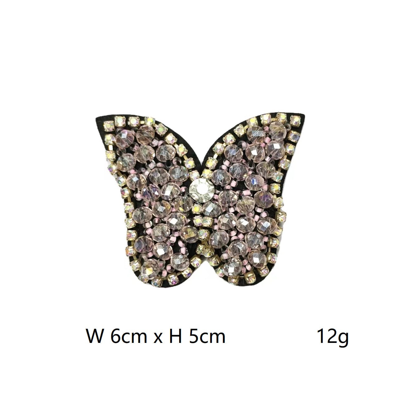 Schmetterling-Patch mit roséfarbenem Strass, schwarzen Feldern und goldenen Rändern