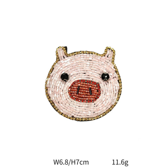 Handcrafted Pig Pattern Beaded Crystal Fabric Patches 5 Pack