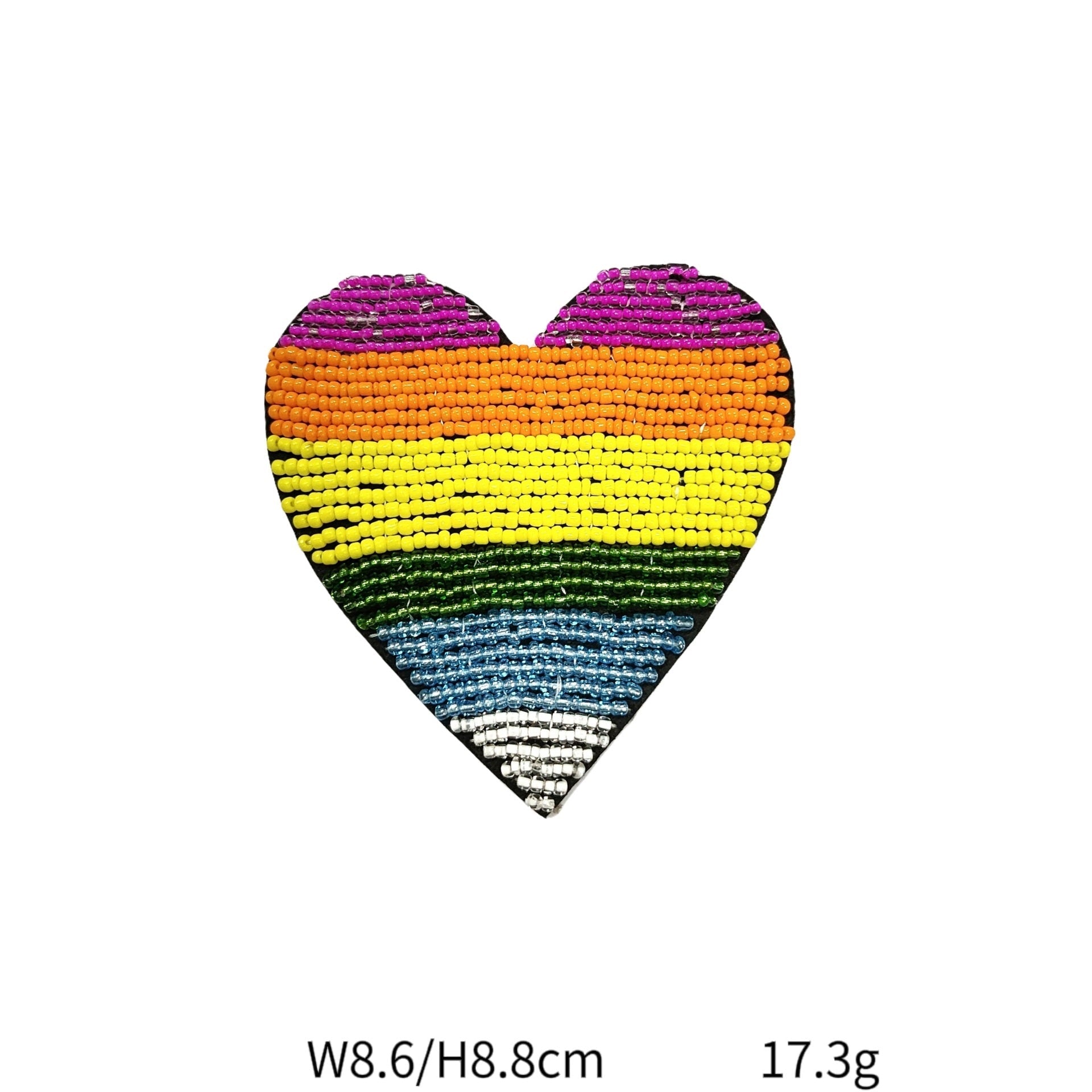 Pig head heart beaded crystal patch with rainbow stripes and dark outline