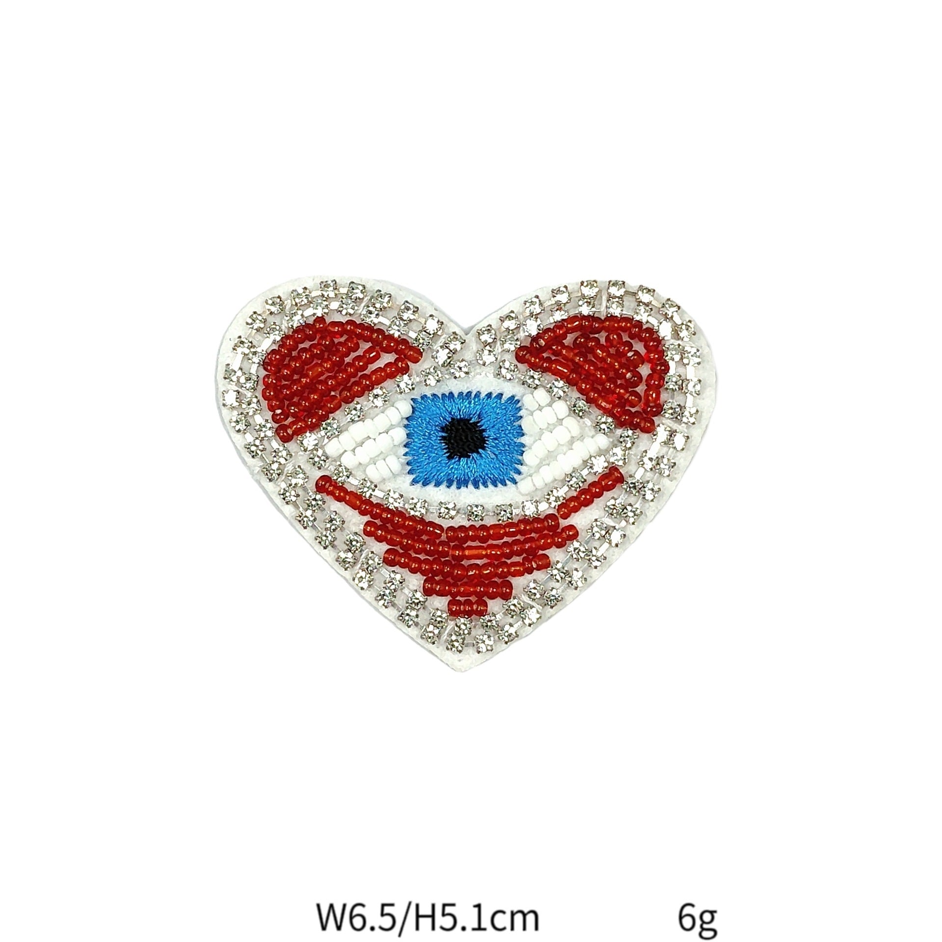 Herzförmiges Perlen-Patch mit großem blauem Auge und roten Konturen, 7er Set