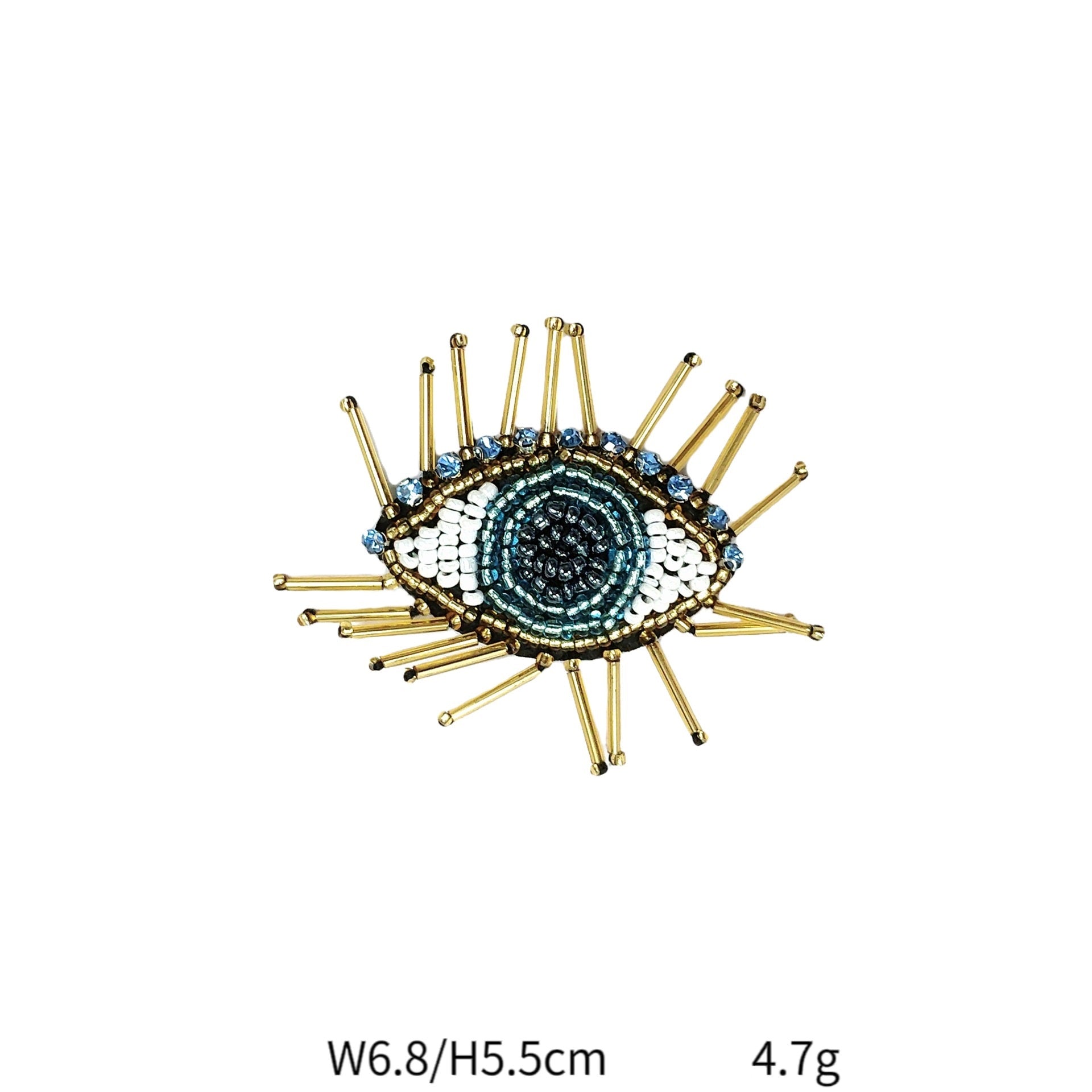 Auge-Patch rund mit blauen Perlen und goldenen Stiften, funkelnde Stickerei
