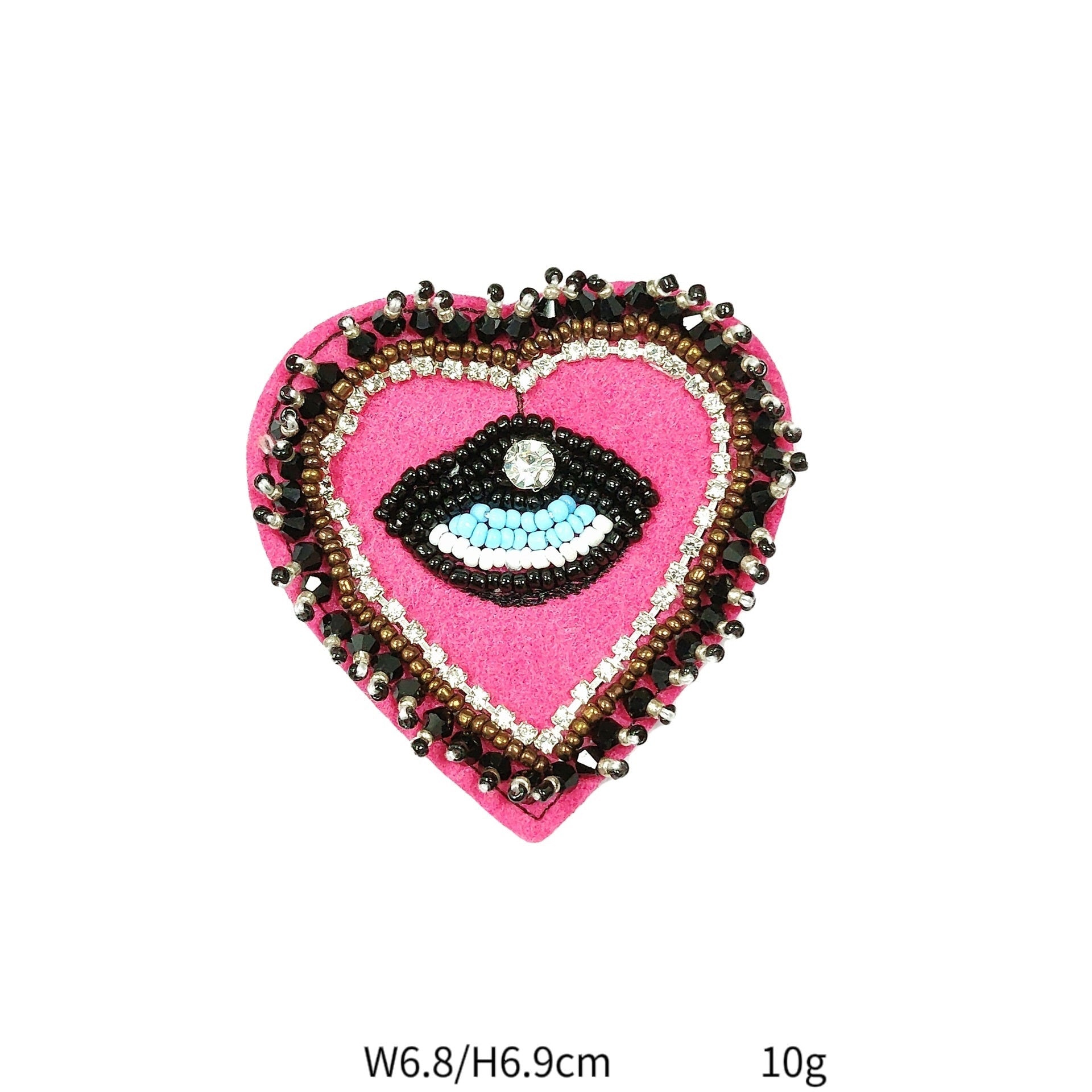 Herzförmiges Patch in Pink mit schwarzem Auge und türkisfarbenen Perlen, 7er Set