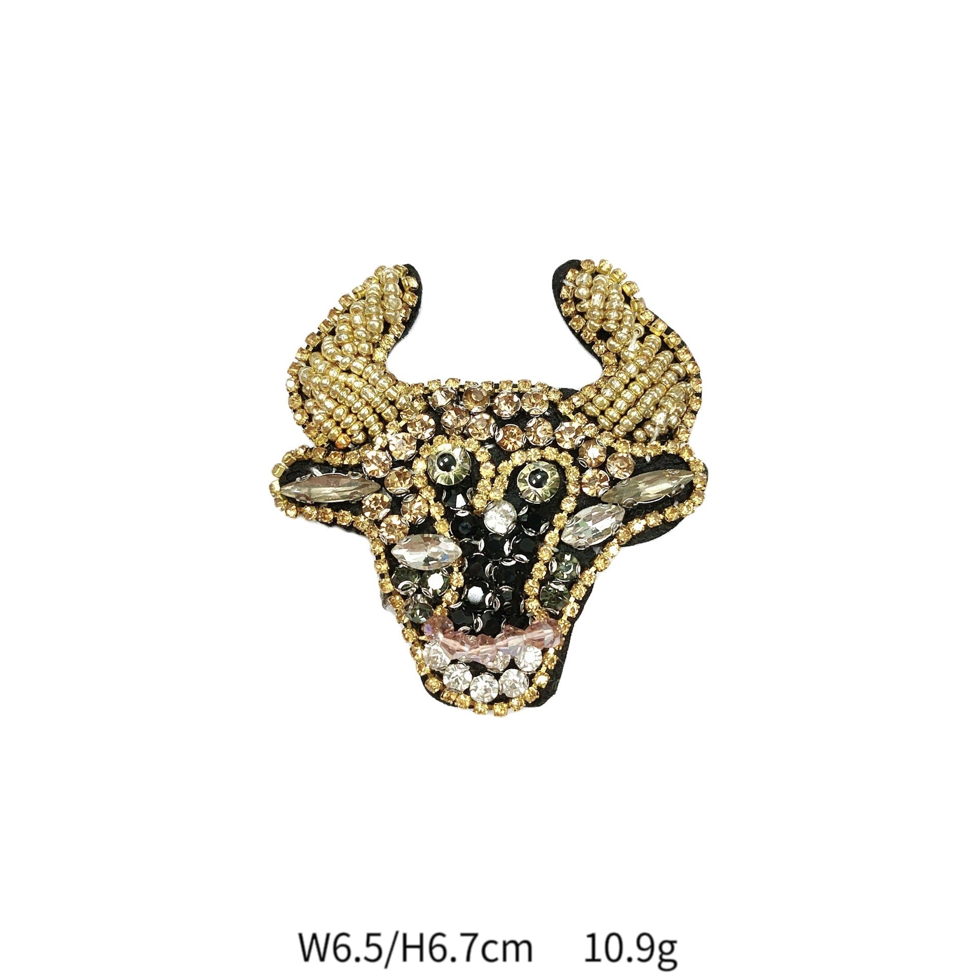 Gold and black cat head applique with rhinestone eyes and gem-speckled ears