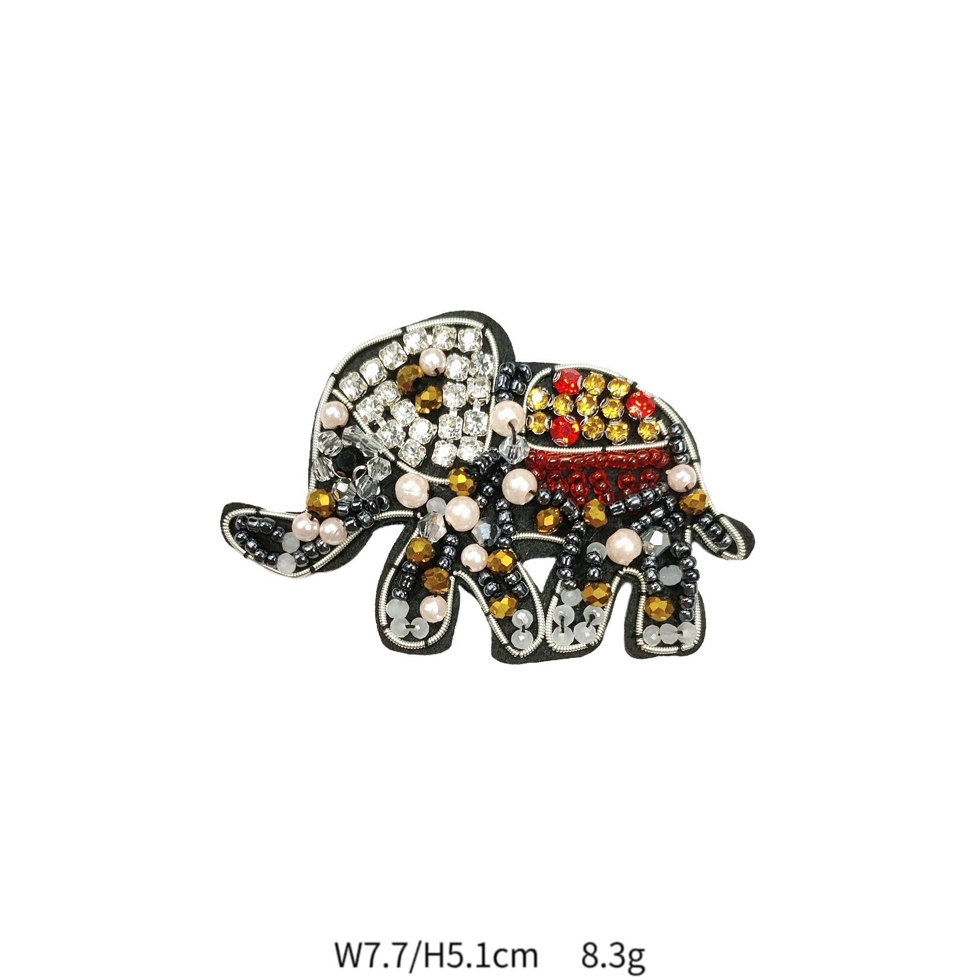 Elephant crown applique with gold, red, black rhinestones and pearl-like beads