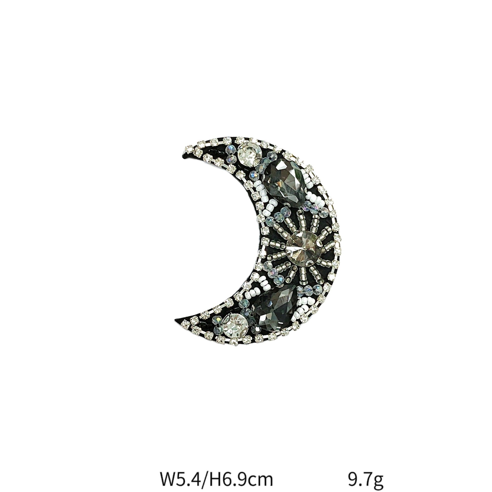 Black moon sequin bead patch with silver stones