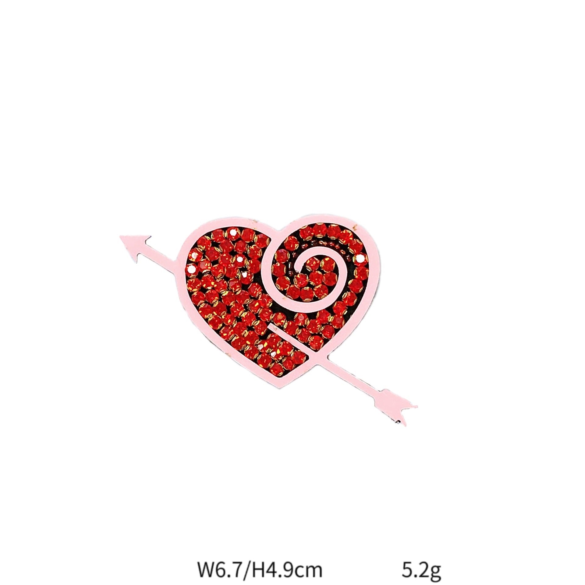 Red heart sequin bead patch with circular swirl detail and pink border