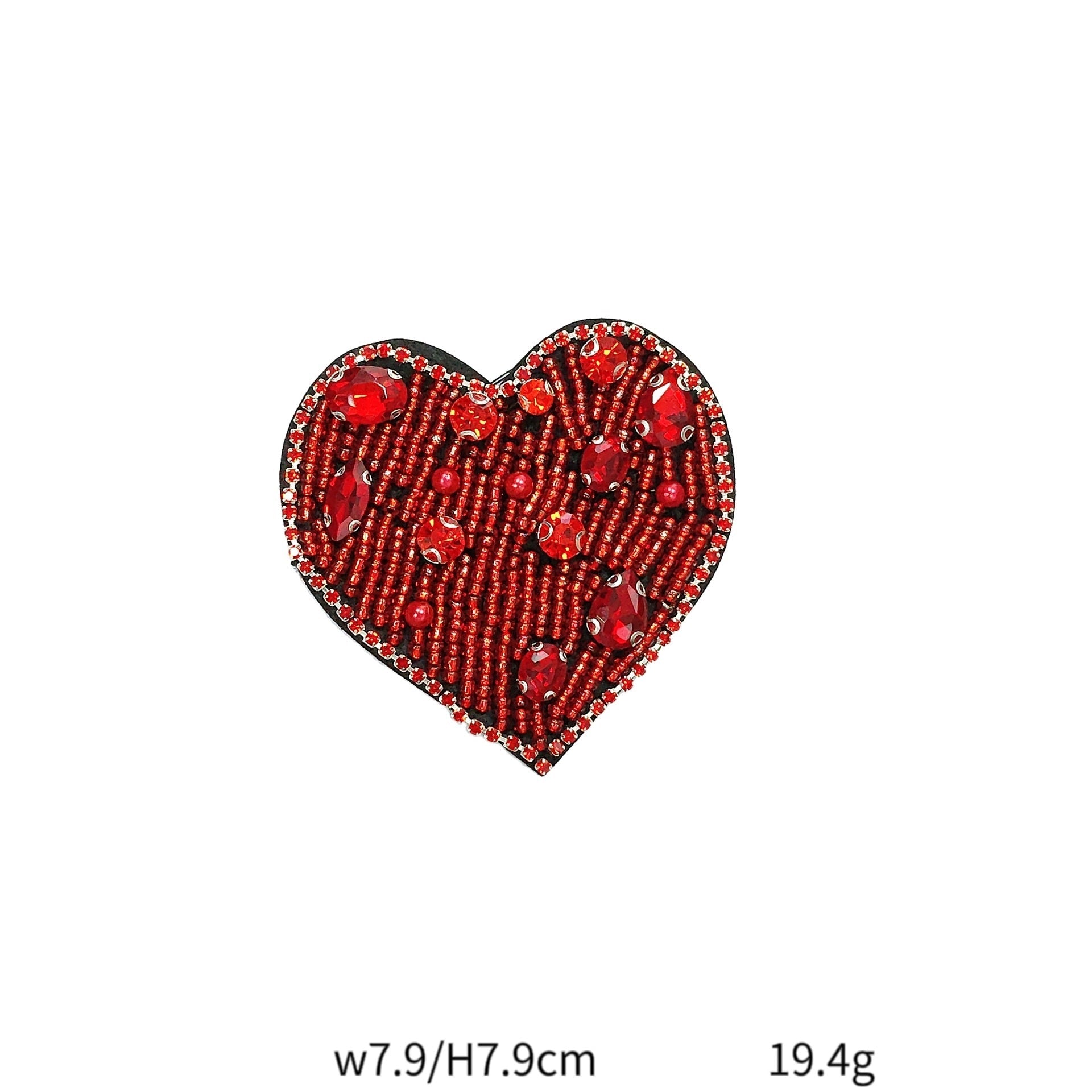Red sequin bead embroidered heart patch with dark border