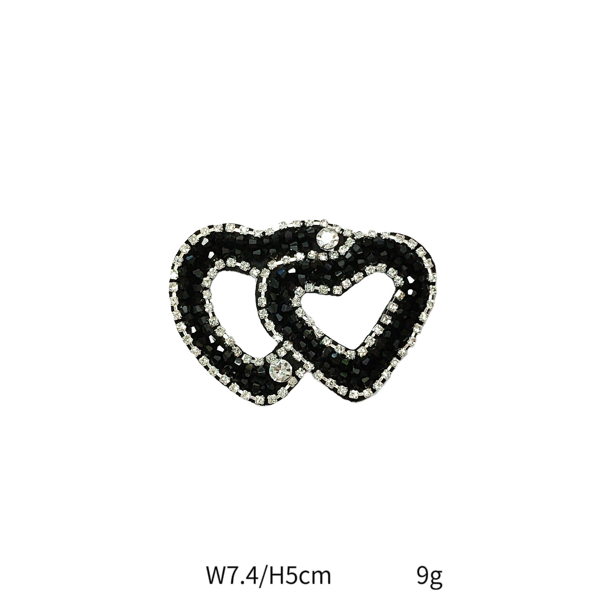 Black heart sequin bead patch with silver rhinestone outlines