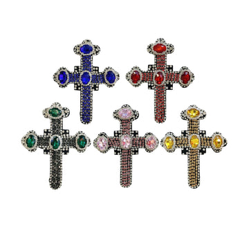 5-pack beaded cross stitch patches: blue, red, green, pink, yellow crosses.