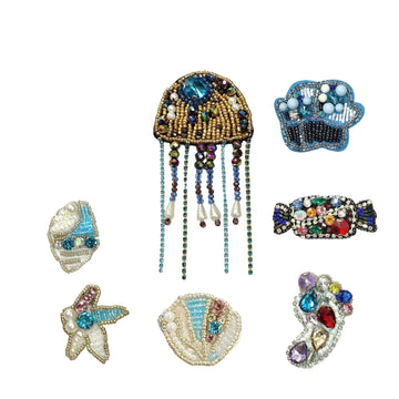 7er Set Strass-Applikationen mit Seestern- und Quallenmotiven, Perlen und Glitzersteinen