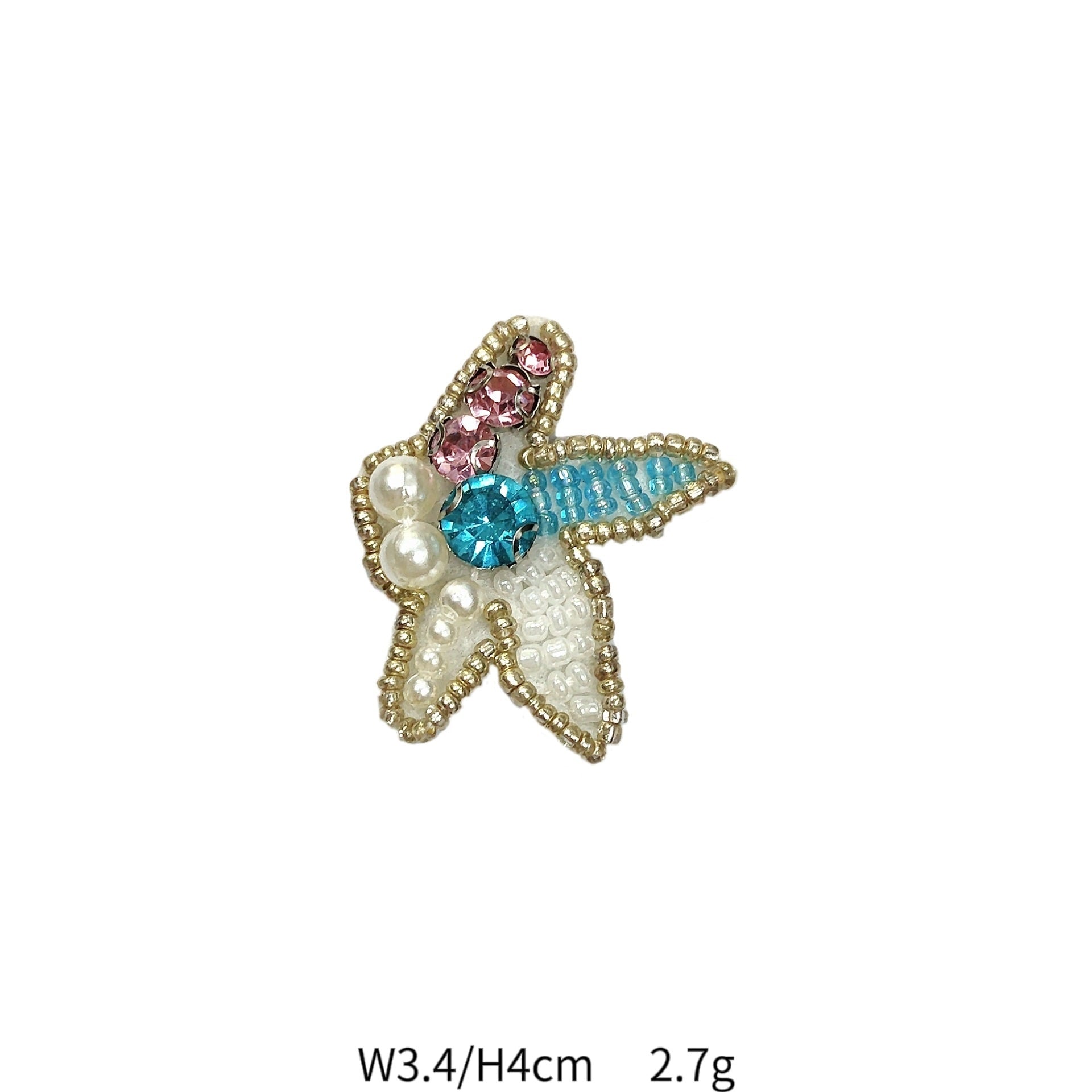 Seestern-Applikation mit Strass, Perlen und türkisfarbenem Herzstein, rosa Akzenten