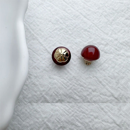 Red and burgundy 10mm half-moon resin buttons with metallic petal backs