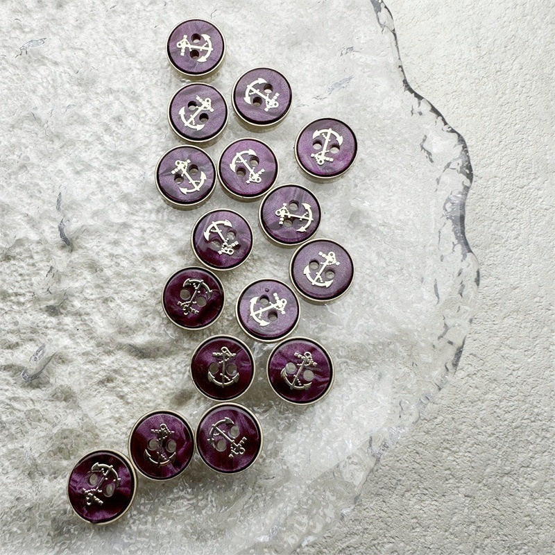 12mm Magenta resin 2-hole buttons with anchor design, 20-pack