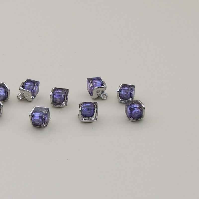 Purple 11mm square resin buttons with metal loops (12PCS)